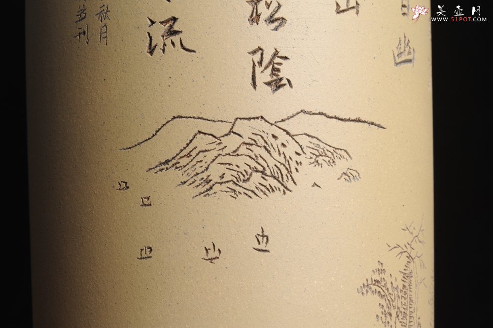 紫砂壶图片：美筒特惠 精品山水高帽笔筒六式 偶来独坐碧溪头 石涧茅亭白日幽 老师不打草稿直接空刻 一气呵成 - 紫砂壶信息网