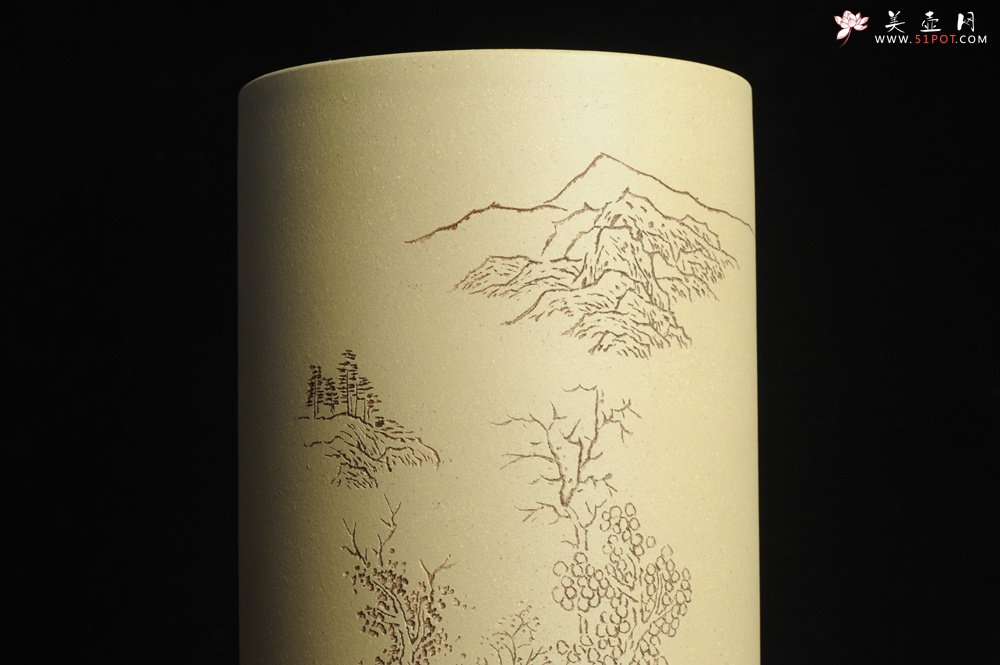 紫砂壶图片：美筒特惠 精品山水高帽笔筒五式  老师不打草稿直接空刻 一气呵成 - 紫砂壶信息网