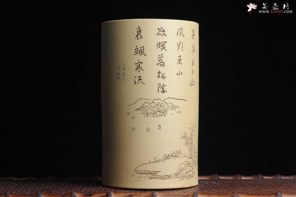 紫砂壶图片：美筒特惠 精品山水高帽笔筒六式 偶来独坐碧溪头 石涧茅亭白日幽 老师不打草稿直接空刻 一气呵成 - 紫砂壶信息网