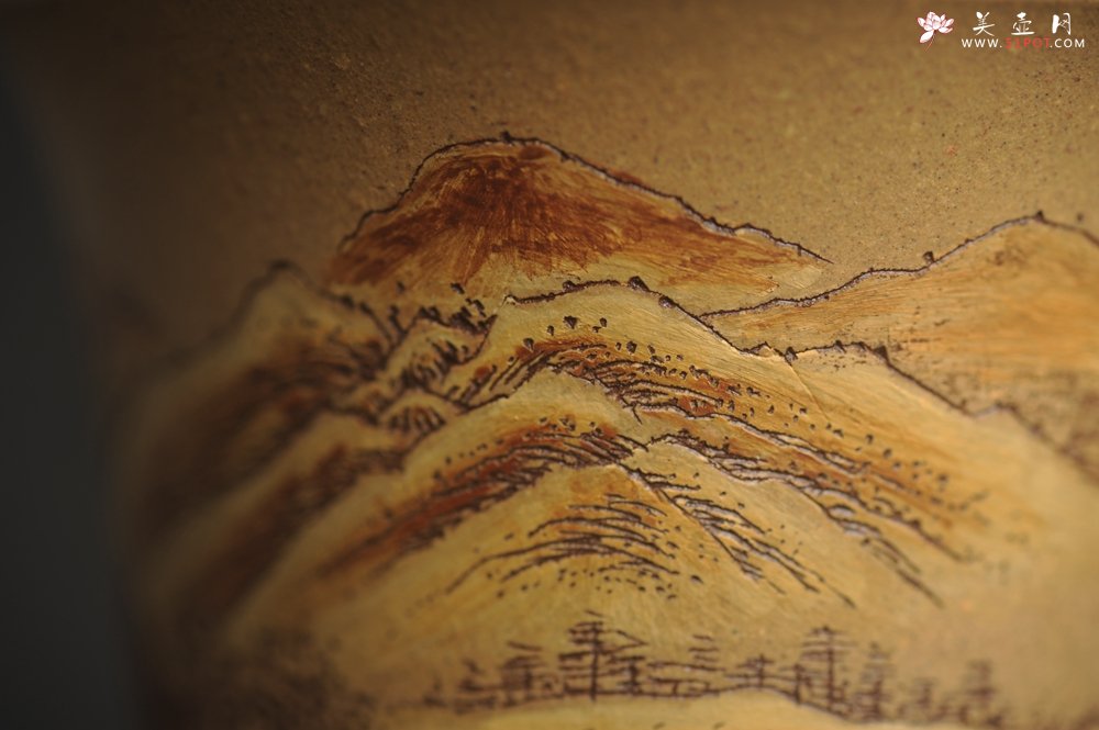 紫砂壶图片：美杯国庆特惠 精品好泥好工好刻雅致泥绘山水主人杯 茶人醉爱 - 紫砂壶信息网