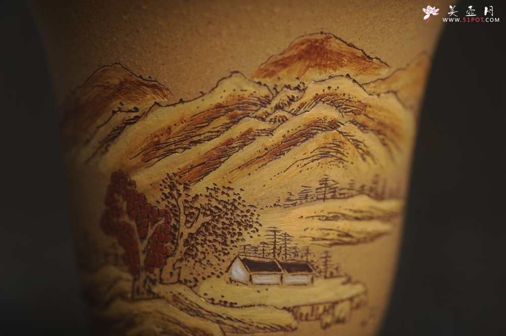 紫砂壶图片：美杯国庆特惠 精品好泥好工好刻雅致泥绘山水主人杯 茶人醉爱 - 紫砂壶信息网