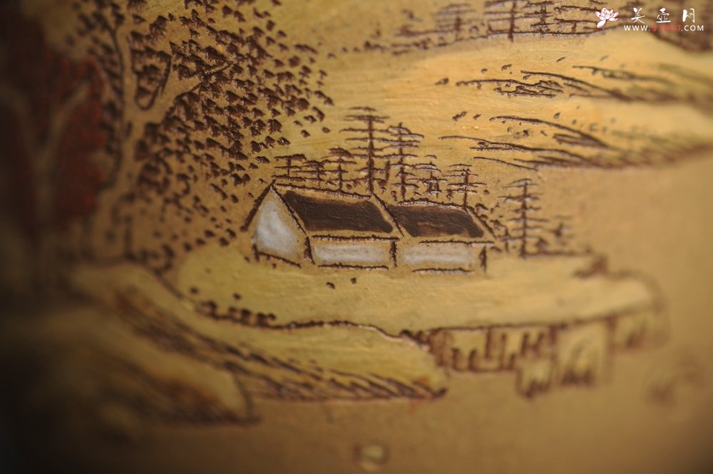 紫砂壶图片：美杯国庆特惠 精品好泥好工好刻雅致泥绘山水主人杯 茶人醉爱 - 紫砂壶信息网