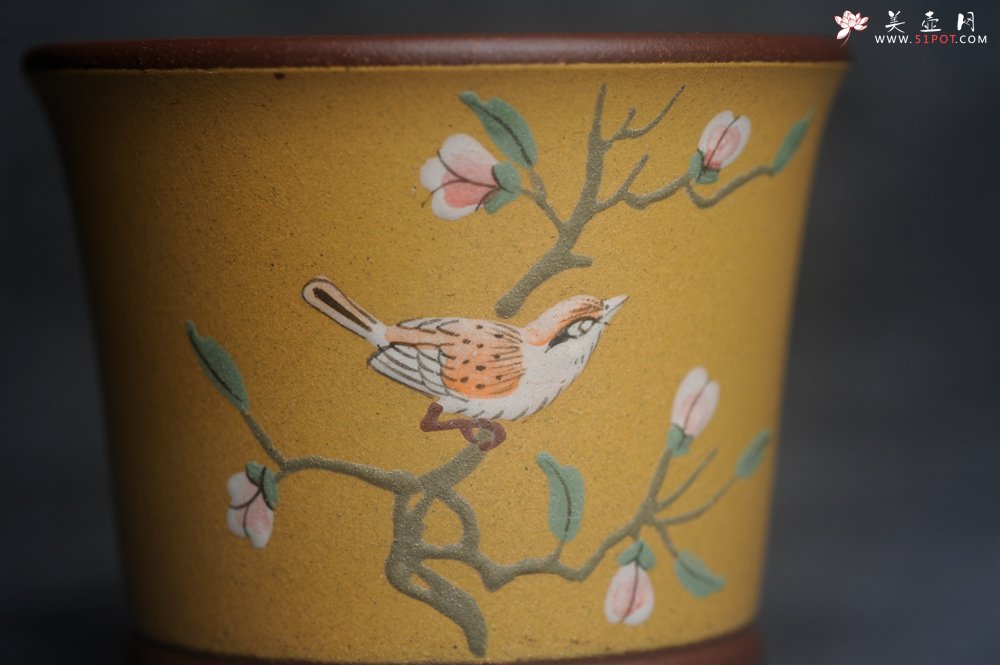紫砂壶图片：美美杯特惠 精致花鸟紫砂杯 紫泥粉黄金段泥主人杯 茶杯 特文气 - 紫砂壶信息网