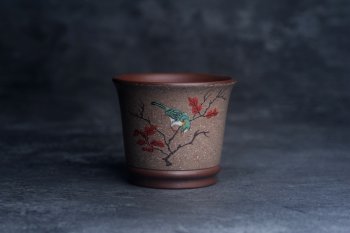 美美杯特惠 精致花鸟紫泥粉黄金段泥主人杯 特文气 - 紫砂壶信息网