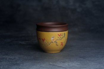 美美杯特惠 精致花鸟紫砂杯 紫泥粉黄金段泥主人杯 茶杯 特文气 - 紫砂壶信息网