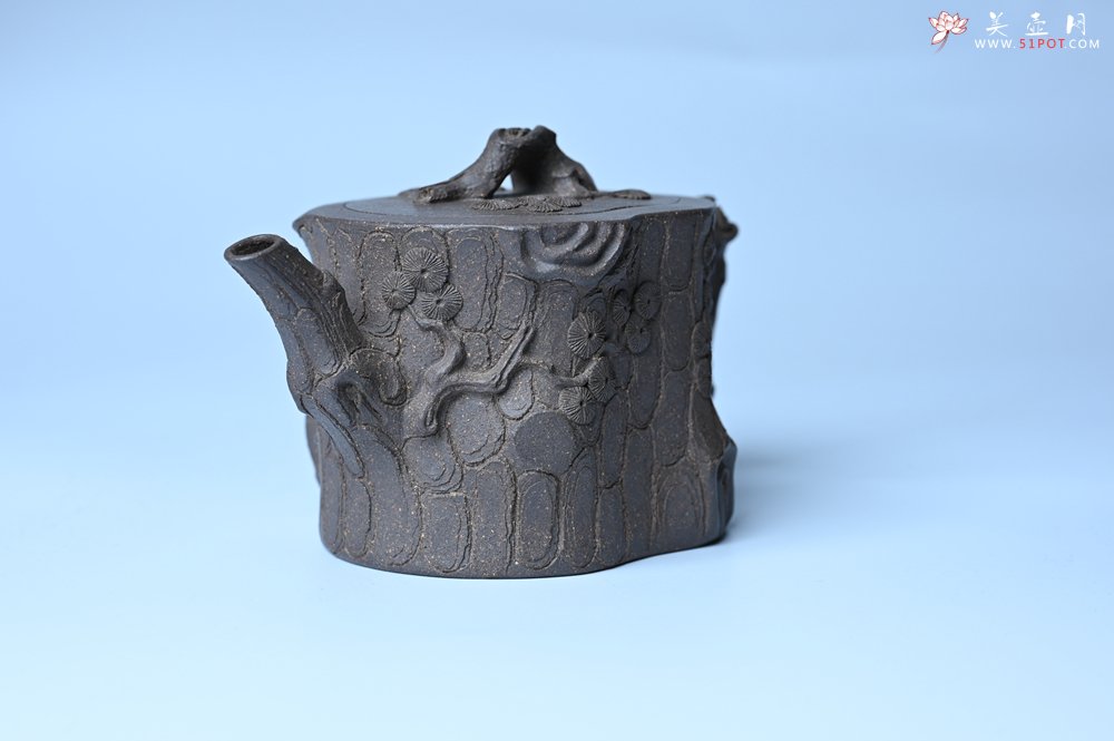 紫砂壶图片：美壶特惠 精致青段泥全松皮 全手工松桩壶 肌理丰富 特文气 - 紫砂壶信息网