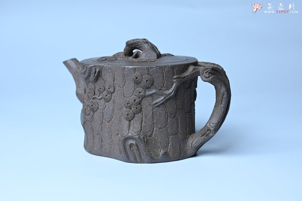 紫砂壶图片：美壶特惠 精致青段泥全松皮 全手工松桩壶 肌理丰富 特文气 - 紫砂壶信息网