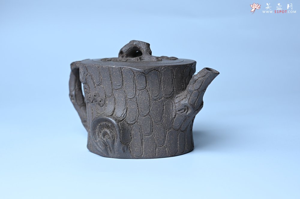 紫砂壶图片：美壶特惠 精致青段泥全松皮 全手工松桩壶 肌理丰富 特文气 - 紫砂壶信息网