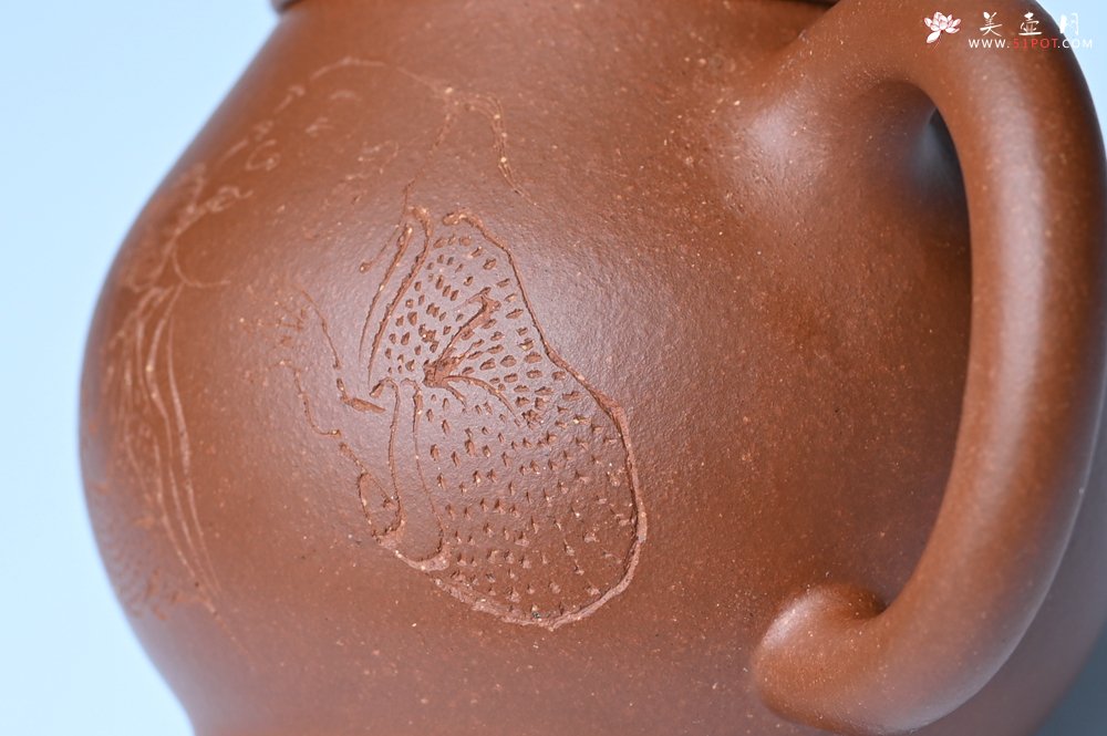 紫砂壶图片：美壶特惠 王老师 全手工红降坡泥潘壶 国助工 易轩 范小君徒杨志老师刻绘 装饰小富贵特文气 - 紫砂壶信息网