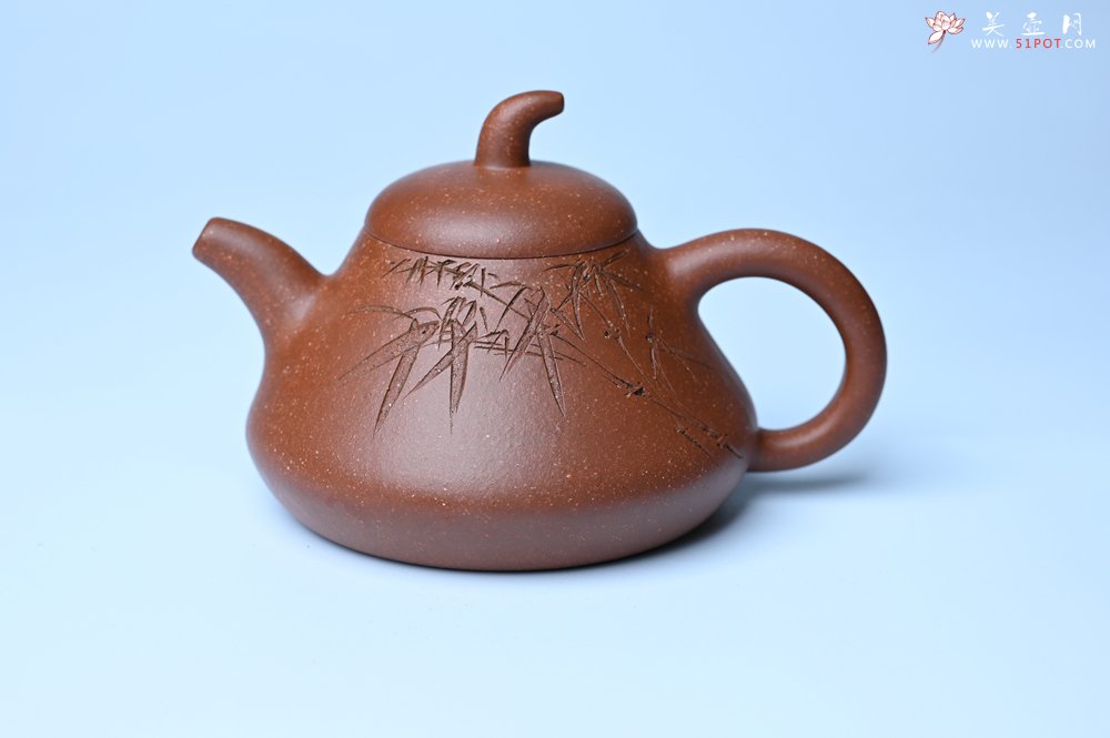 紫砂壶图片：美壶特惠 潜力股王老师 全手工拍打成型茄瓢壶 装饰居不可无竹 特文气 - 紫砂壶信息网