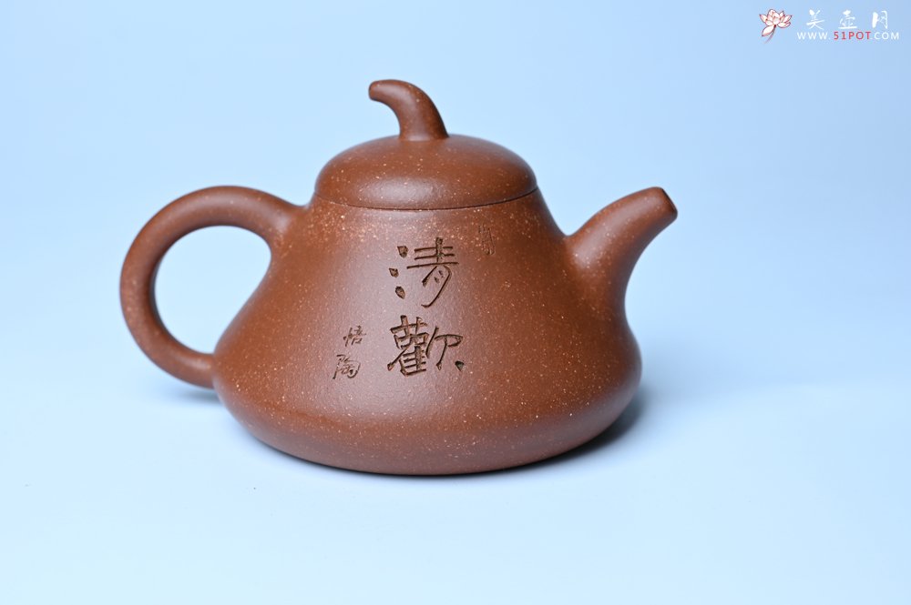 紫砂壶图片：美壶特惠 潜力股王老师 全手工拍打成型茄瓢壶 装饰枯枝鸟 特文气 - 紫砂壶信息网